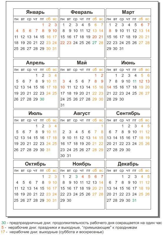Производственный календарь на 2010 год
